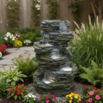 Stacked Slate 4-Tier Waterfall Fountain with LED Lights | Indoor & Outdoor