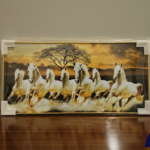 7 Running White Horses Gold Framed Wall Art – Vastu & Feng Shui Success Decor (20'' Hight)