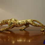Golden Stalking Panther Statue (40''L-10''H)