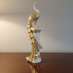 Gold Peacock Column Figurines Luxury Home (19 H inches)