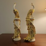 Regal Gold Peacock Column Figurines – Luxury Home Décor Accent (27 inches)