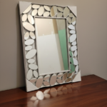 Lumina Pebble Mosaic Decorative Wall Mirror – White & Silver (42 inches)