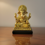 Divine Gold-Finish Lord Ganesha Idol – Sitting Vinayaka on Pedestal (14 inch)