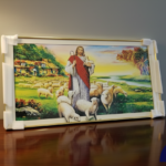 Jesus the Good Shepherd Framed Wall Art – Pastoral Landscape (20'' Hight)